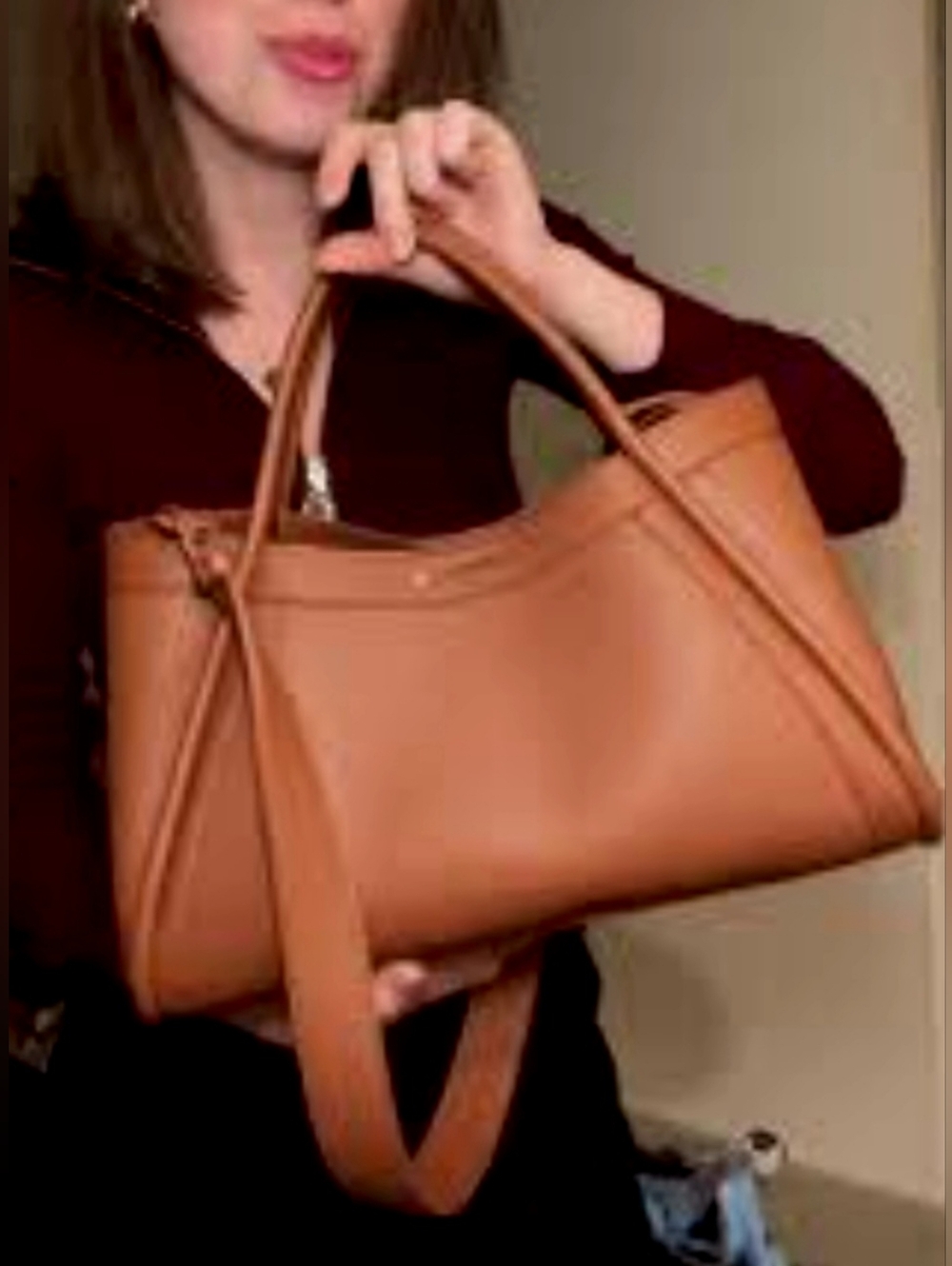 Newbella Kelly Brown Lightweight Faux Leather Top-Handle Shoulder Tote Bag NEW - Picture 11 of 16